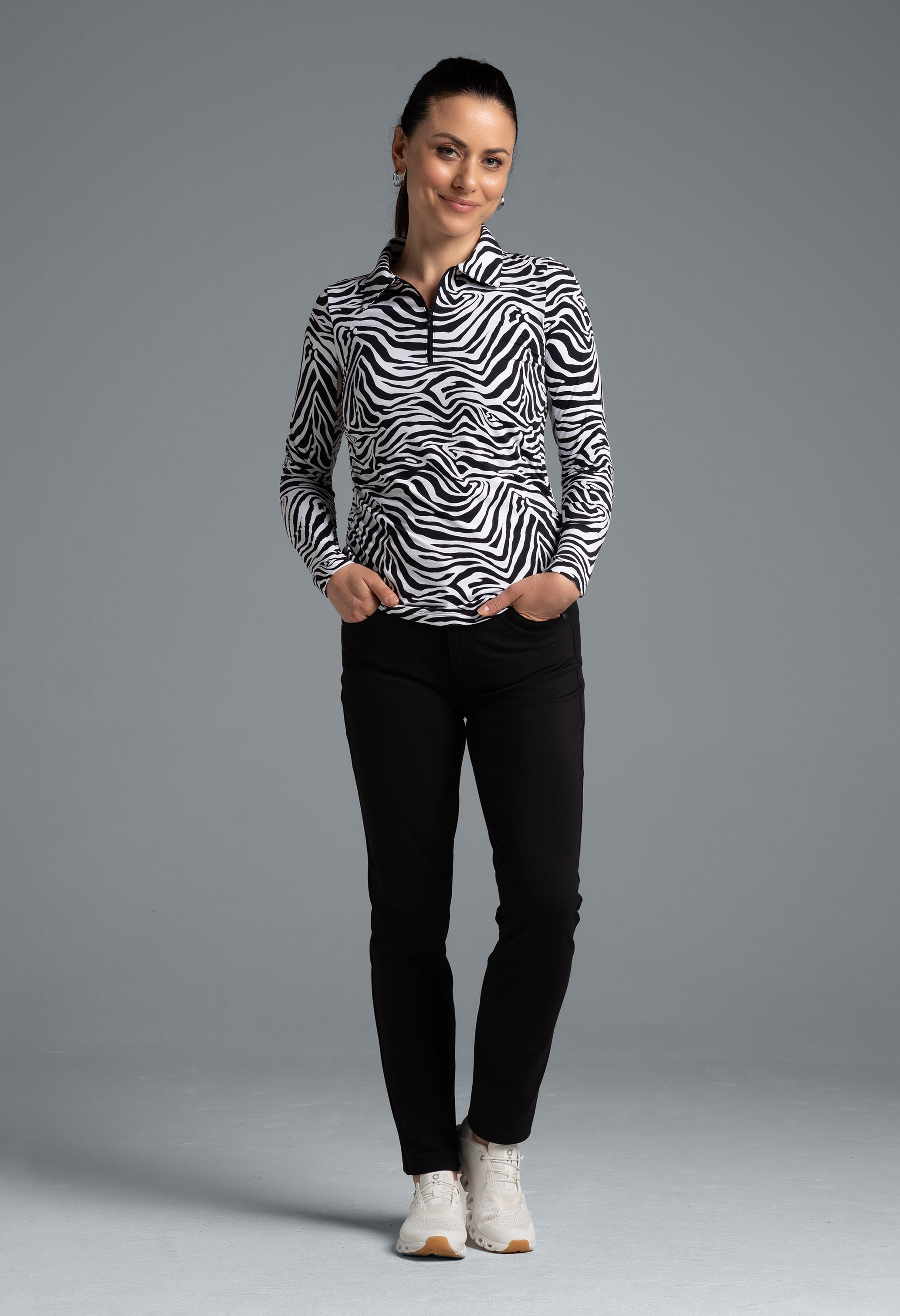 Cecilia Print Adjustable Length Long Sleeve Polo – 48932